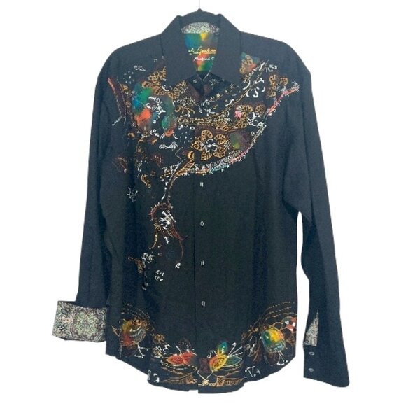 Robert Graham Limited Edition Embroidered LS Button Shirt Black XL Pre-Loved - Picture 1 of 5
